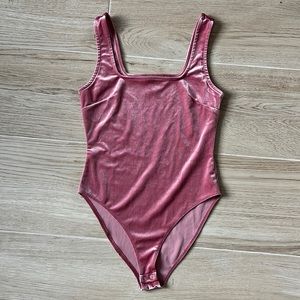Forever 21 Bodysuit Pink Velvet Velour Square Neck